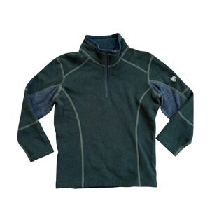 Kuhl Kids Kashmira Pullover Top XS (5-6) Green Gray Quarter‎ Zip Long Sleeve